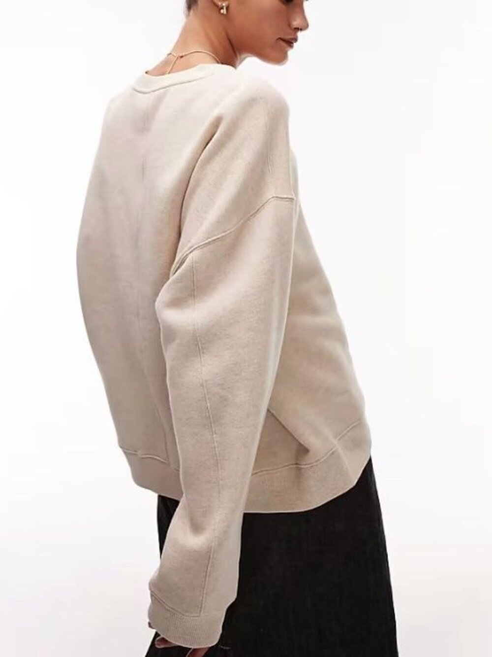 Topshop Womens Seam Detail Oversized Sweatshirt in Oat Heather Size S